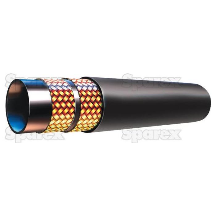 Cross-sectional view of a Sparex Parker Hydraulic Hose - 1/4'' 2SC 2 Wire Compact (Reel), showing braided reinforcement and outer protective shell, adhering to ISO 11237 standards.