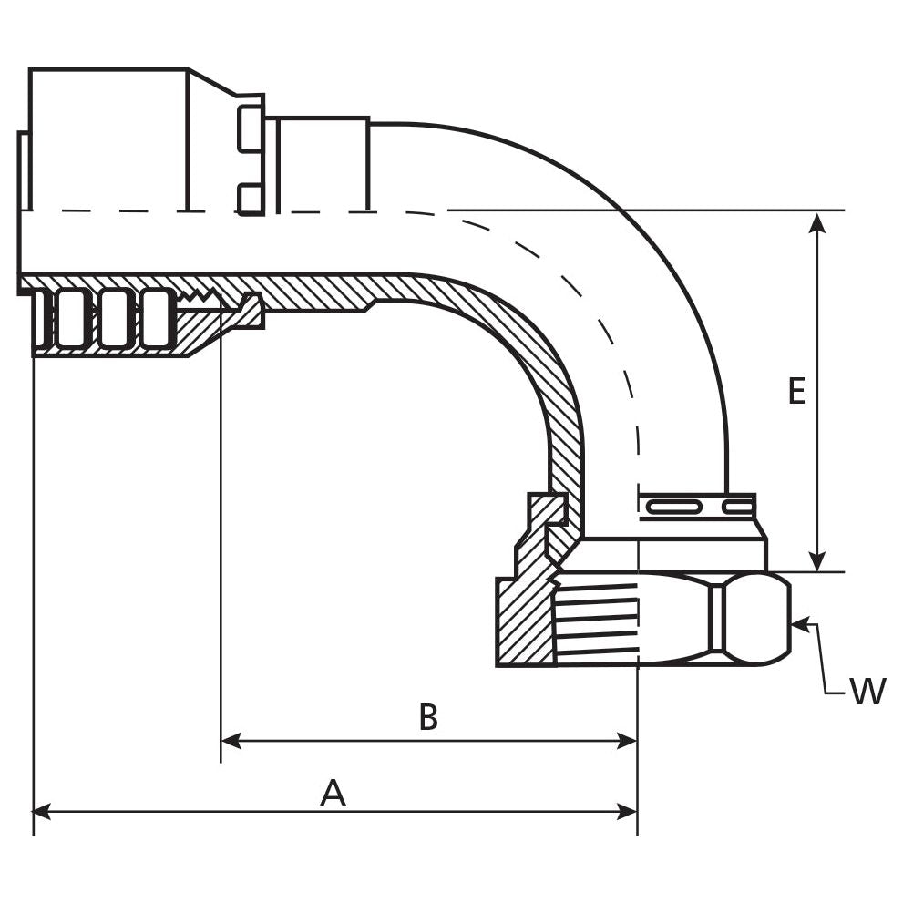 Parker JIC 37Â° Hose Insert 3/8'' x 3/4'' x 16'' Female 90Â° Swept Swivel (Short) - S.3231206 - Farming Parts