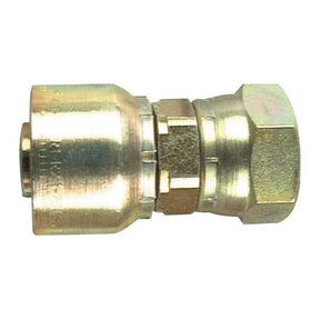 The Parker JIC 37° Hose Insert 3/8'' x 7/16'' x 20'' Female Straight Swivel - S.3221406 by Sparex is a brass hydraulic hose fitting featuring a hexagonal nut on one end and a smooth round connector on the other, making it suitable for various industrial applications.