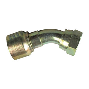 The Parker JIC 37° Hose Insert by Sparex, a metallic 135-degree swept swivel fitting with threaded ends, is typically used in plumbing or hydraulic systems. This 5/8'' x 7/8'' x 14'' female fitting is suitable for various applications and is designed to meet stringent product specifications.