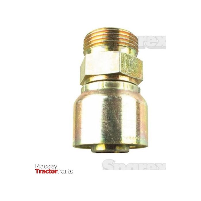 An image of the Parker Metric Hose Insert 1/2'' x M24 x 1.50 Male Straight Heavy Series (S.3412408), a metallic hydraulic fitting part with threaded ends, is displayed against a backdrop featuring the logos "Sparex" and "Massey Tractor Parts." Manufacture information indicates that it's suitable for use in various agricultural machinery.