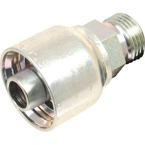 Close-up of the Parker Metric Hose Insert 1/2'' x M18 x 1.50 Male Straight Light Series - S.3311808 by Sparex, featuring a metallic hydraulic fitting with a hexagonal nut and threaded end, suitable for fluid transfer in industrial machinery.