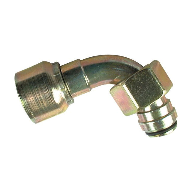 Introducing the Sparex Parker Metric Hose Insert 1/2'' x M22 x 1.50 Female 90° Swept Swivel Light Series - S.3332208, a versatile metal hydraulic hose fitting with a 90-degree bend and threaded ends, ideal for various applications.