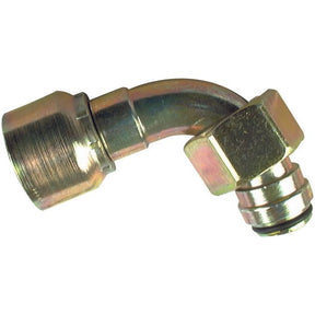 A Sparex Parker Metric Hose Insert 1/4'' x M14 x 1.50 Female 90° Swept Swivel Heavy Series - S.3431404, which serves as a metallic elbow hydraulic fitting compatible with a 1/4 hose.
