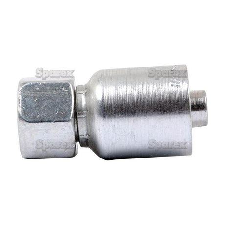 Close-up of a Sparex Parker Metric Hose Insert 3/4'' x M30 x 2.00 Female Straight Swivel Light Series - S.7323012 automotive component, featuring a hexagonal nut and cylindrical body, precisely designed for metric thread fittings, positioned on a white background.