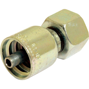 The Parker Metric Hose Insert 3/8'' x M18 x 1.50 Female Straight Swivel Heavy Series - S.3421806 from Sparex is a brass compression fitting with a hexagonal nut on one end, featuring detailed product specifications.