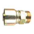 Close-up of a Sparex Parker Metric Hose Insert 3/8'' x M18 x 1.50 Male Straight Heavy Series (S.3411806) brass pipe fitting with a flared end and threaded connection, suitable for plumbing and hydraulic systems.