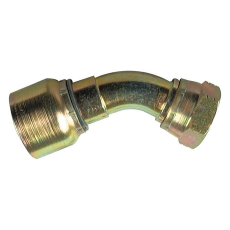 The Parker BSP Hose Insert 1/4'' x 3/8'' x 19'' Female 135° Swept Swivel - S.3140604 from Sparex is an elbow pipe fitting with threaded ends, designed to connect two pipes at a precise angle while offering detailed product specifications for optimal compatibility and performance.