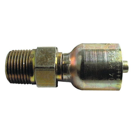 Close-up of a Sparex Parker NPTF Hose Insert 5/16'' x 3/8'' x 18 Male Straight Pipe - S.3510605 metal hydraulic hose fitting with a threaded NPTF end and hexagonal nut.