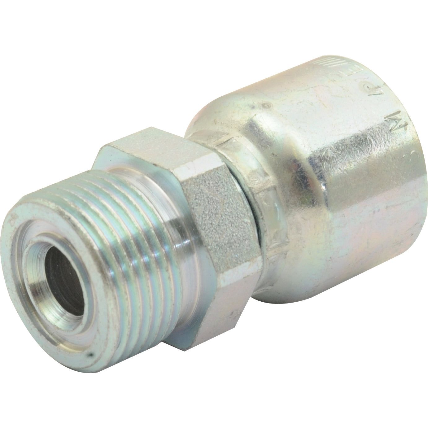 The Sparex Parker ORFS Hose Insert 1/2'' x 1'' x 14'' Male Straight - S.3851608 is a metallic hydraulic fitting connector that features an ORFS male threaded end on one side and a crimped fitting on the other, making it ideal for hoses with an inner diameter specification.