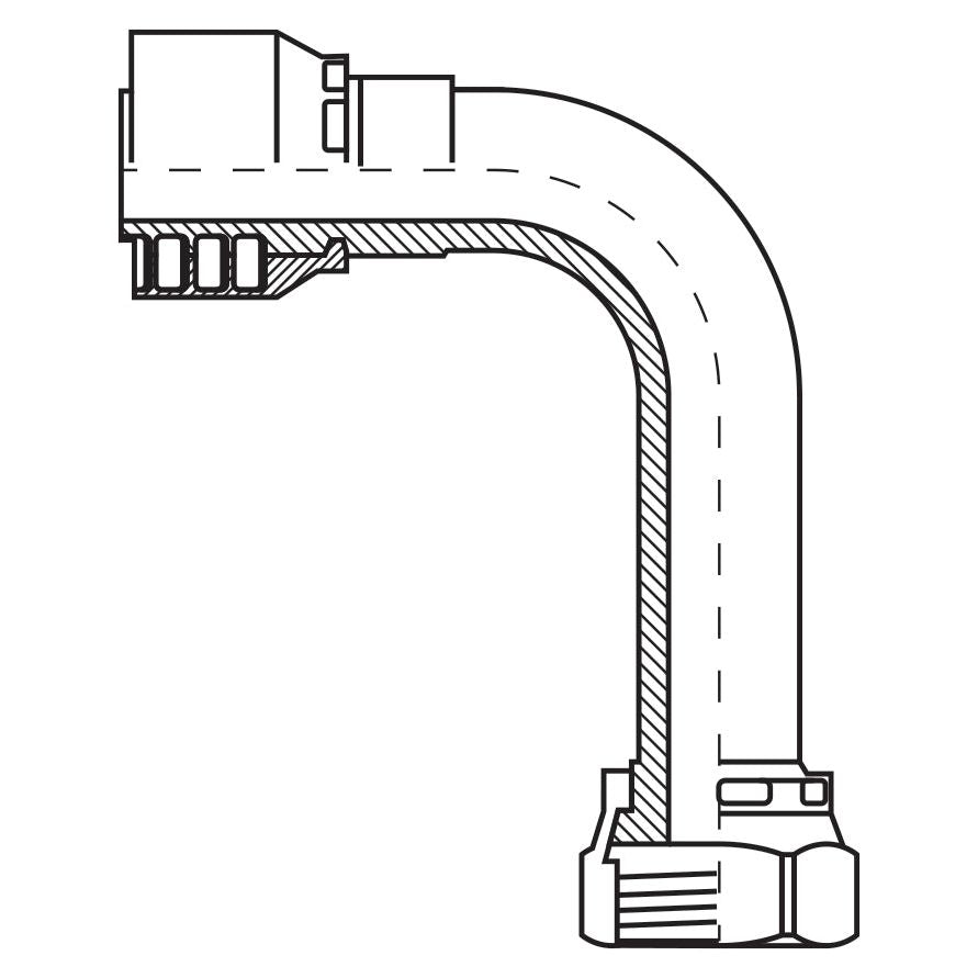 Parker ORFS Hose Insert 1/4'' x 9/16'''' Female 90Â° Swept Swivel (Extra Long) - S.3830904 - Farming Parts