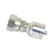 The Sparex Parker ORFS Hose Insert S.3840904 is a metallic hydraulic hose fitting featuring a 1/4'' hexagonal nut on one end and a smaller 9/16'' x 18'' threaded ORFS Thread connector on the opposite end, designed as a Female Straight Swivel (Short).