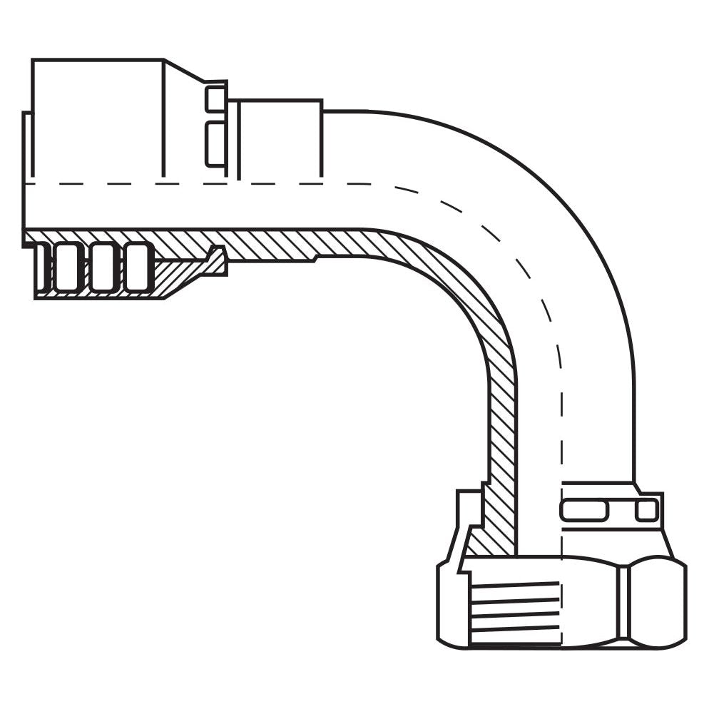 Parker ORFS Hose Insert 3/8'' x 11/16'' x 16'' Female 90Â° Swept Swivel (Long) - S.3821106 - Farming Parts