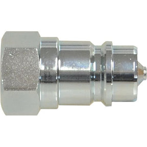 A close-up view of a Sparex Parker Quick Release Hydraulic Coupling Male 1/2" Body x 1/2" BSP Female Thread (Sparex Part No. S.21243) with a hexagonal nut on one end and a smooth cylindrical shape on the other, crafted from durable carbon steel.