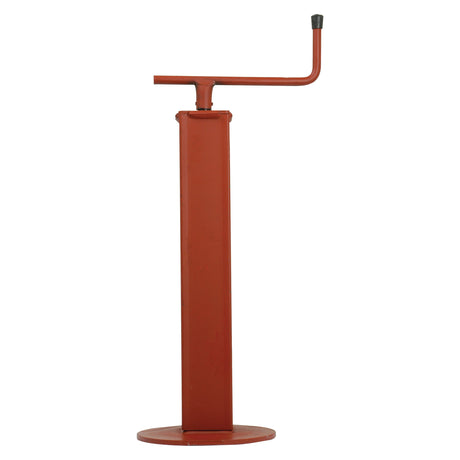 Introducing the Parking Jack 1200Kg - S.4066 by Sparex: a durable, red, vertical steel device featuring a stable base and a crank handle at the top for winding or turning purposes. It offers an adjustable height function and is capable of withstanding a maximum static load of 1200Kg.