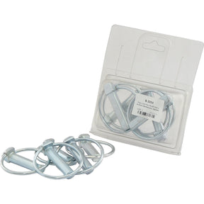 A package of Sparex Pear Linch Pins, Pin Ø11mm x 44.5mm (5 pcs. Agripak) with several Ø11mm linchpins removed and displayed in front of it.