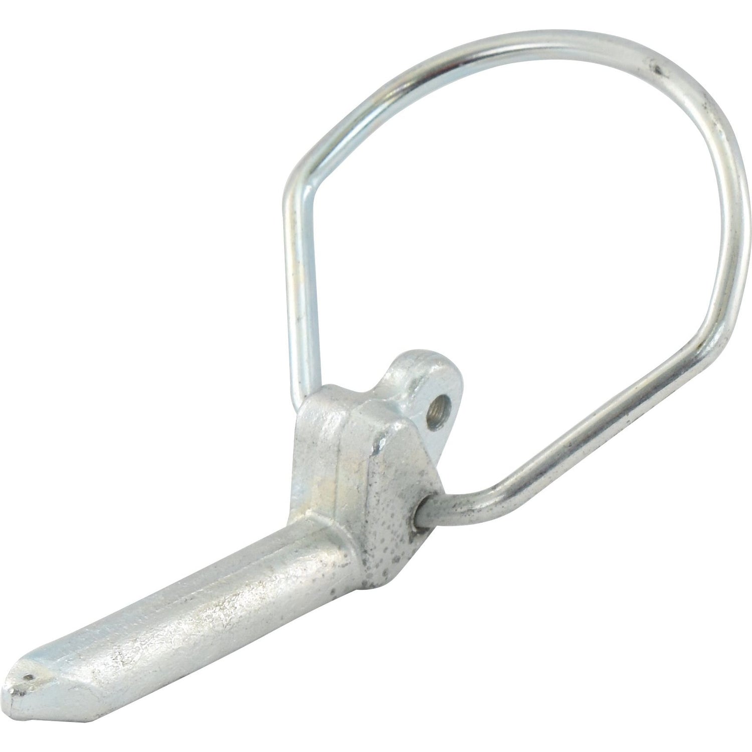 The Pear Linch Pin, Pin Ø12mm x 52mm (Sparex Part No.S.33013) by Sparex, is shown against a plain white background. This metal linchpin, featuring an attached ring handle, is designed for securely fastening equipment in place. Ideal for use with Massey Ferguson machinery, this lower link quick release cone guarantees reliability and ease of operation.