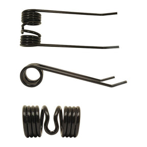 Three Pick-Up Tines with lengths of 207mm, widths of 75mm, and diameters of 5mm are arranged against a white background. These black torsion springs feature various bends and coil configurations, making them ideal replacements for Claas MARKANT machinery. The Sparex Part No. is S.78058, fitting as 8072972 for Claas or Bautz equipment.