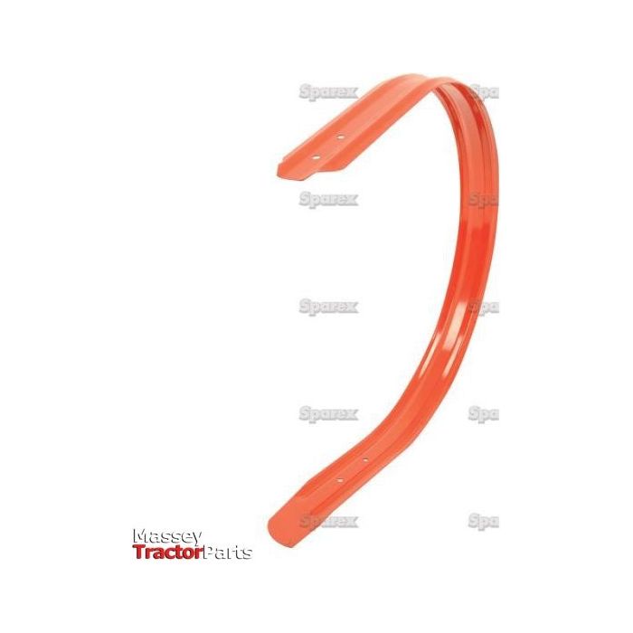 Image of an orange metal fender, often used as a Pick Up Reel Band (S.106054) replacement part for Massey Ferguson tractors by Sparex. The fender is curved and has mounting holes at both ends.