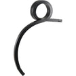 The Pigtail tine - 25x25x455 RH (Sparex Part No. S.136363) by Sparex is a black, curved metal component with a circular top and an extending hook-like shape, featuring a defined overall height.