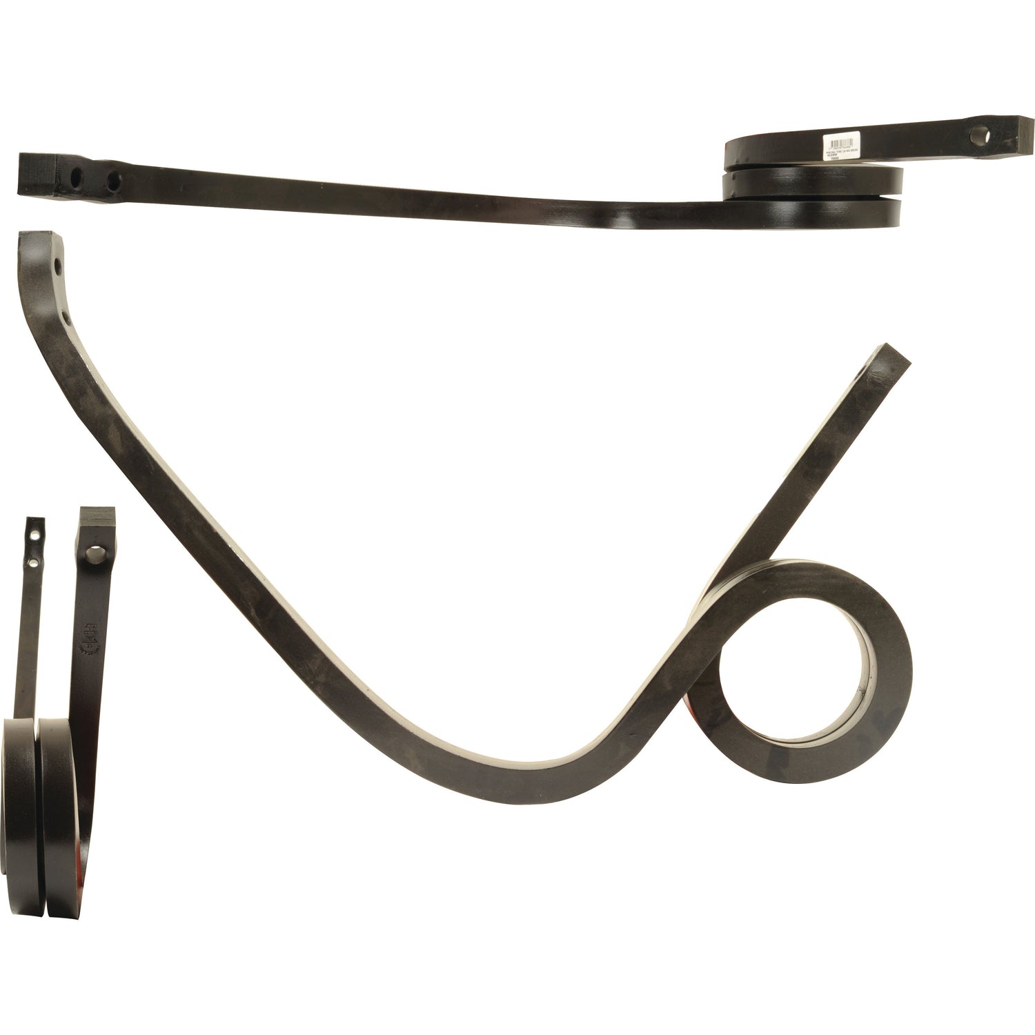 Various black metal suspension springs and components, including the Pigtail tine - 30x30x630 LH (High Clearance) by Sparex (Part No. S.78688), tailored for Universal Tractors, arranged on a white background.