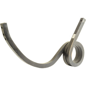The Pigtail tine - 35x35x580 RH (Sparex Part No.S.78691), a metal spring designed in a rectangular spiral shape with one arm extending straight outward, fits perfectly between hole centers, making it ideal for Universal Tractors.