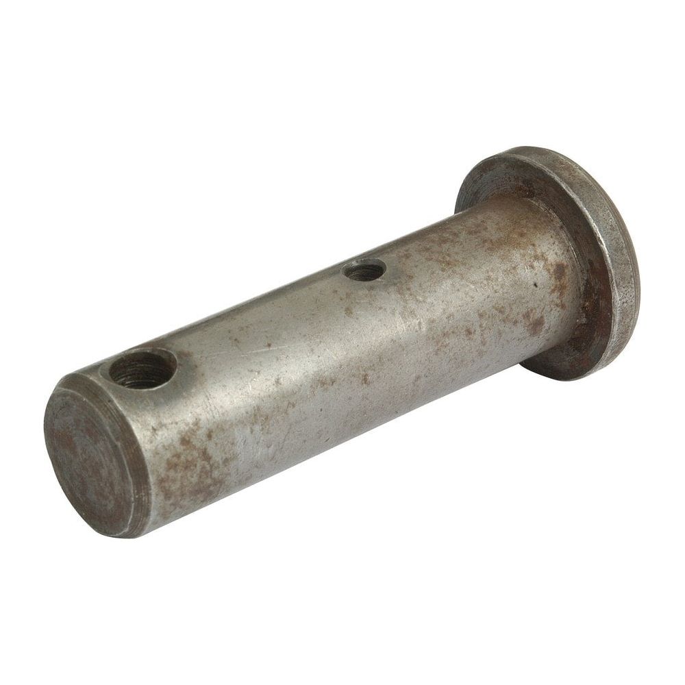 A Sparex Pin (Part No.S.56944) by Case IH, featuring a cylindrical metal body with two holes and a flanged end, exhibits signs of rust and wear, and is likely used in the power steering systems of International Harvester machinery.