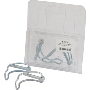 A product image of a Sparex Pipe Linch Pin pack (Sparex Part No. S.25794), showing two loose 6mm x 40mm metal clips in front of the packaging, which contains additional clips and a Pipe Linch Pin.