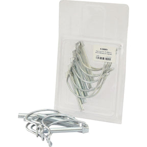 A Sparex Pipe Linch Pin Agripak containing five metallic snap clips and pins, including a Pin Ø8mm x 60mm (Sparex Part No. S.56681), with some clips and pins displayed in front of the package.