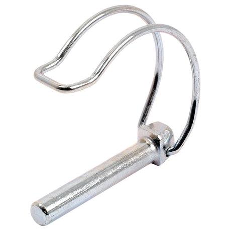 A Sparex Pipe Linch Pin, Pin Ø8mm x 60mm (Sparex Part No.S.12797), featuring a curved retaining wire, is commonly used in machinery and automotive applications for secure fastening.