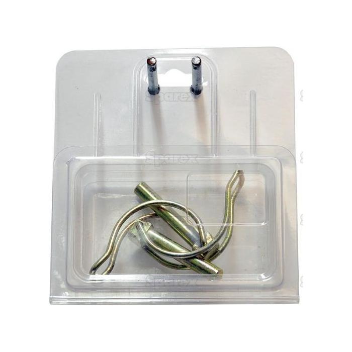 A clear plastic Agripak contains two Pipe Linch Pins (Ø8mm x 45mm), ideal for various mechanical tasks, featuring the reliable quality of Sparex (Sparex Part No.S.25796).