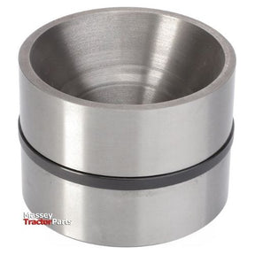 A metal cylindrical bearing with a black band around the middle, labeled Massey Ferguson - Piston Lift Arms - 1693921M93 by AGCO, suitable for 200 Series and 300 Series models.