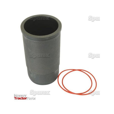 A cylindrical metal part with two red rubber rings beside it, displayed against a white background featuring the words "Massey Tractor Parts" and "Sparex". This component, known as the Piston Liner (Finished) with Sparex Part No. S.37752, is suitable for a 95mm bore and 200mm height, making it essential for Fendt FARMER tractors.