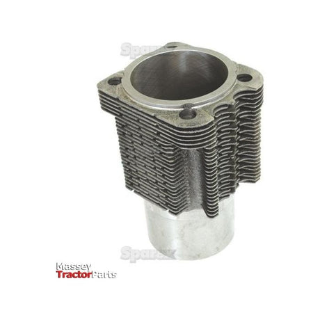 A cylindrical metal engine part with fine heat-dissipating fins and a smooth inner lining features the text "Massey Tractor Parts" in the bottom left corner. This 102mm bore Piston Liner (Finished), identified as Sparex Part No. S.58897, ensures optimal performance and durability.