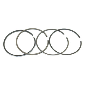 Four metal piston rings with a variety of thicknesses and designs are arranged side by side on a white background, showcasing the meticulous Piston Ring +0.020'' (0.50mm) from Sparex, Part No. S.66058—perfect for Ford/New Holland engines.
