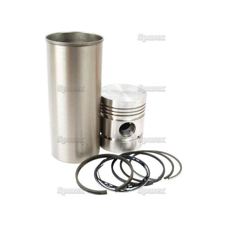 A Piston Ring and Liner Kit (Sparex Part No. S.40445), comprising a piston, cylinder liner, and several metal rings including the Piston Ring, is showcased against a white background.