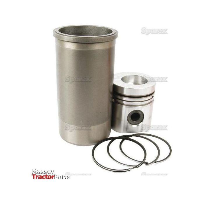 A metal cylinder liner, piston, and three piston rings are set against a white background, branded as 'Sparex.' This premium Piston Ring and Liner Kit (Sparex Part No. S.57849) is compatible with International Harvester models.