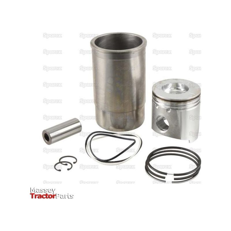 A Sparex Piston Ring and Liner Kit, featuring a piston, piston rings, piston pin, gaskets, and a cylinder liner under Part No. S.72164, is displayed on a white background.