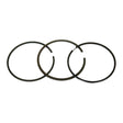 Three black metal piston rings, each with slightly different designs and gaps, are included in this Sparex Piston Ring Set (Sparex Part No.S.31628), making it compatible with John Deere machinery.