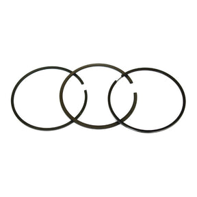 Three black metal piston rings, each with slightly different designs and gaps, are included in this Sparex Piston Ring Set (Sparex Part No.S.31628), making it compatible with John Deere machinery.