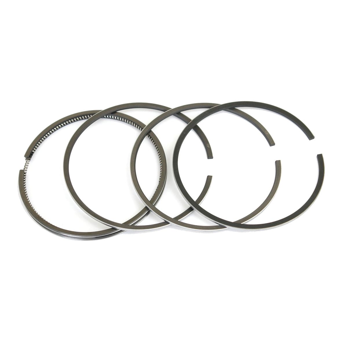 A Sparex Piston Ring set, model Sparex Part No.S.40424, featuring four black metal engine piston rings, is arranged in a row against a white background.