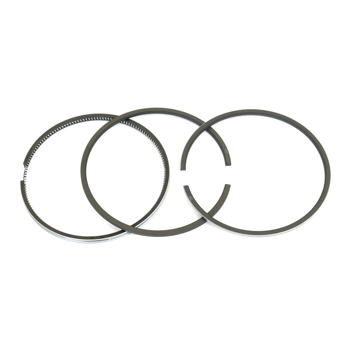 A set of piston rings, specifically the Sparex Piston Ring | Part No. S.41401, featuring three distinct black piston rings arranged in a line against a pristine white background, showcases the quality and precision synonymous with the Sparex brand.