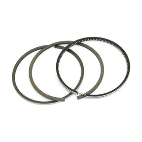A Sparex Piston Ring Set, Part No. S.42208, features three piston rings arranged side by side on a white background and includes a Molybdenum Coated Keystone for enhanced durability.