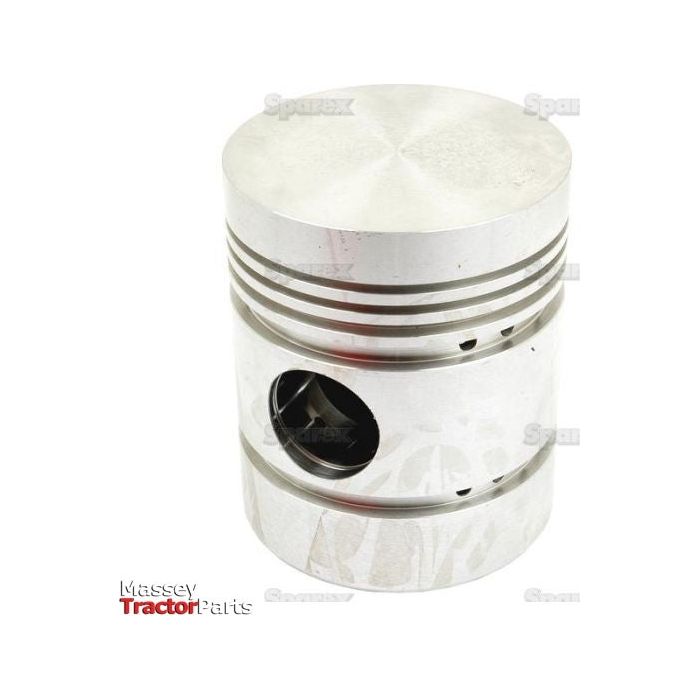 A silver metal piston, known as the Standard Piston (S.40404), with a flat top and two sets of horizontal grooves, featuring a hole on the side. The background includes faint logos and the text "Massey Tractor Parts" in the lower-left corner, subtly hinting at its Sparex quality.