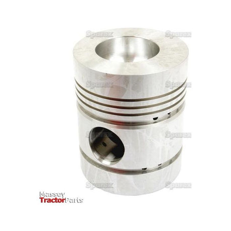 A metallic piston with a recessed top and multiple grooves near the upper exterior. It features a circular opening on the side and is labeled "Sparex." Specifications include Bore Ø and Compression Height. This is the Piston (Standard) - S.40412, designed for Massey Tractor Parts.