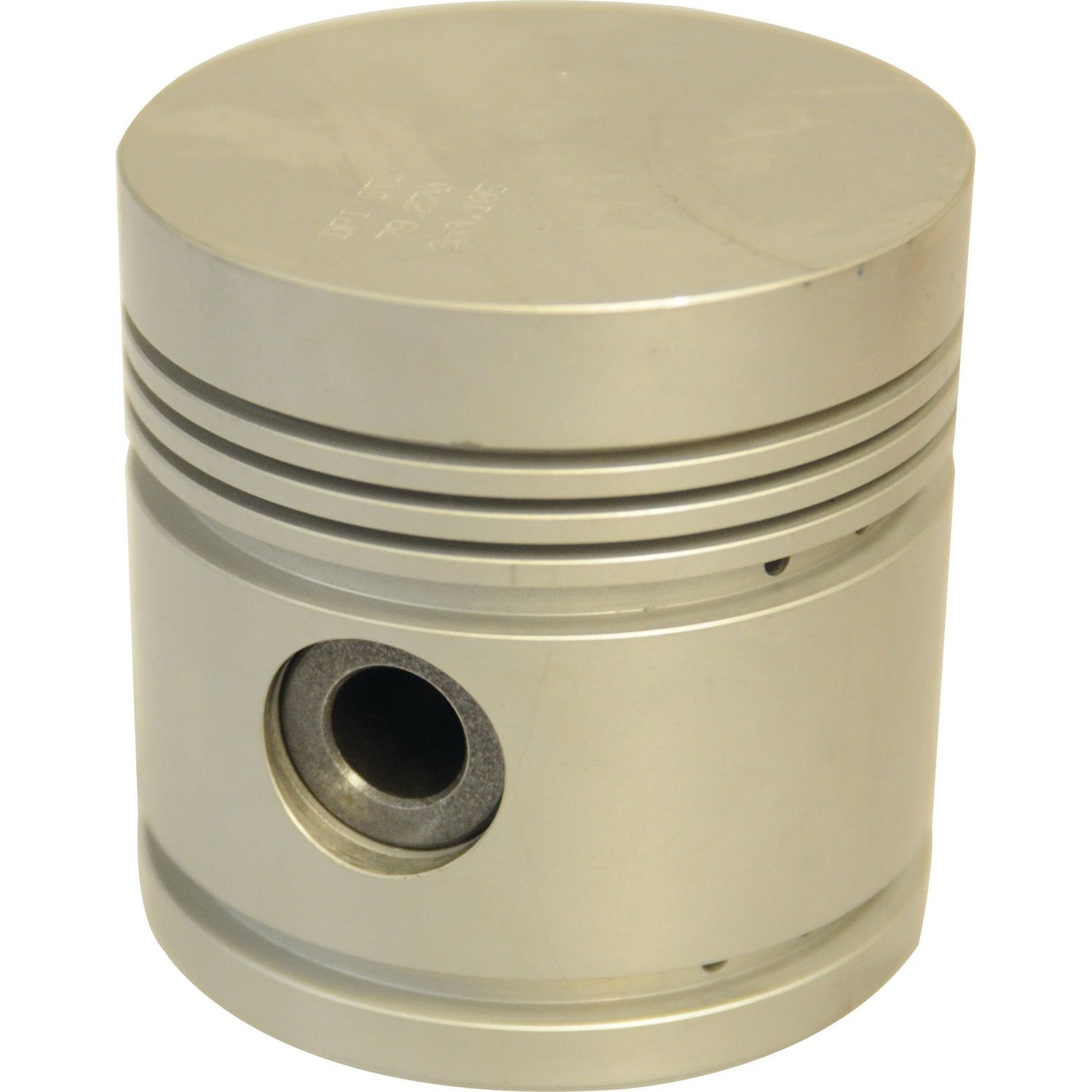 The Sparex Piston (Standard) - S.43082, a cylindrical metal piston with a smooth top surface, features grooved rings around its upper section and a circular hole on its side to provide optimal compression height.