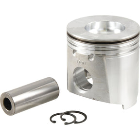 The Sparex Piston (Standard) - S.44196 is a silver piston with a precise bore diameter and compression height, accompanied by a piston pin and two retaining rings.
