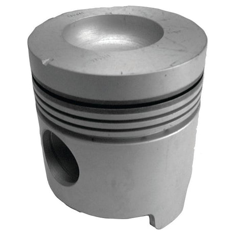 The Sparex Piston (Standard) - S.66313, a cylindrical component with multiple grooves and a hole on one side, likely used in an engine or mechanical system, boasts a metallic silver finish and precise bore diameter for optimal performance.