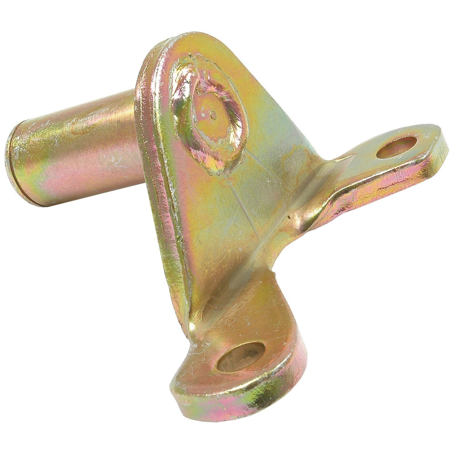A metallic component with a cylindrical protrusion and two flat, triangular bases each containing a hole, likely used for mechanical or structural purposes, potentially as a Sparex Clutch Pedal Pivot (Part No. S.42563) for Massey Ferguson equipment.