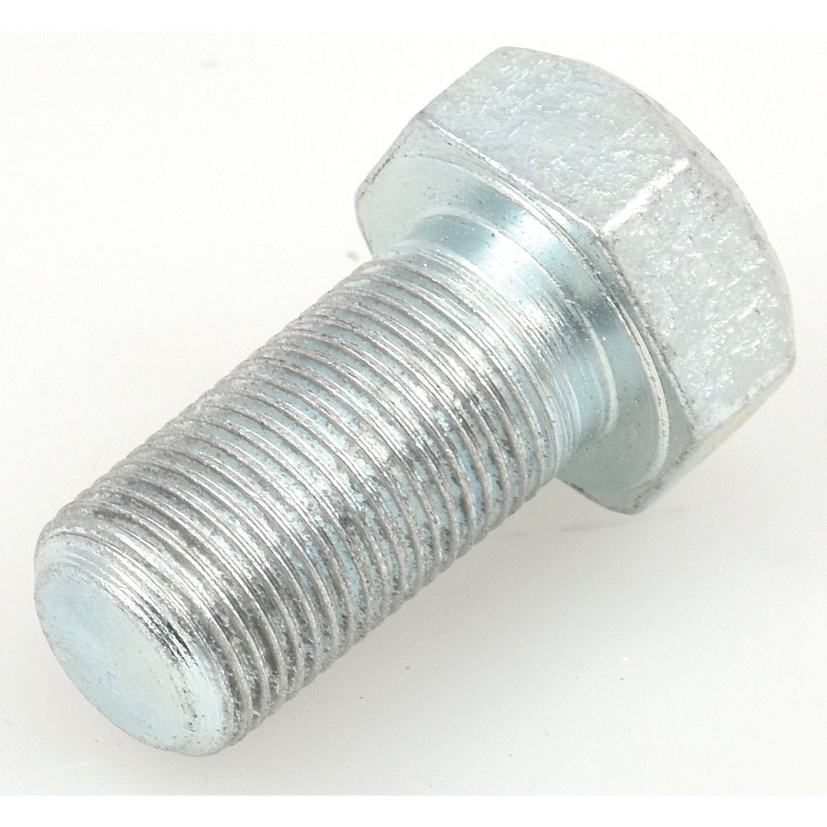 Close-up of a Sparex Plain Wheel Bolt M18 x 1.5 x 35mm (Sparex Part No. S.58979) with screw threads, resting on a white surface.